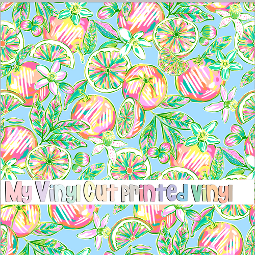 Printed Vinyl & HTV Orangita Blue Pattern 12 x 12 inch sheet