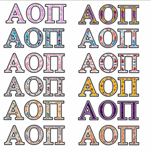 Load image into Gallery viewer, Sticker | Alpha Omicron Pi | AOP | Various Patterns | Waterproof Vinyl Sticker | Permanent