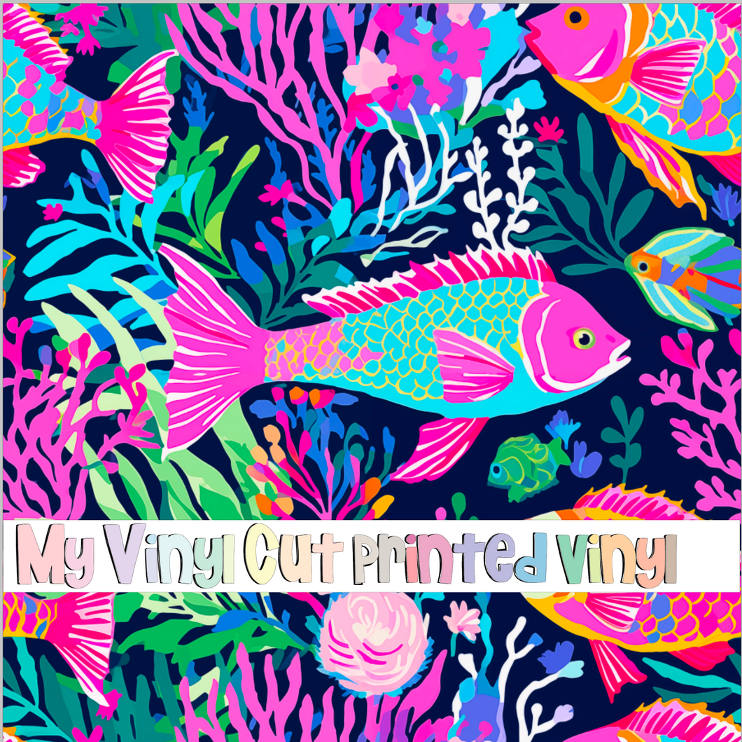 Printed Vinyl & HTV Preppy Fish E Pattern 12 x 12 inch sheet