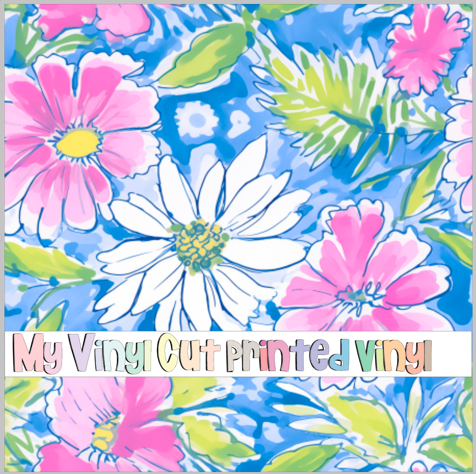 Printed Vinyl & HTV Preppy Floral J Pattern 12 x 12 inch sheet
