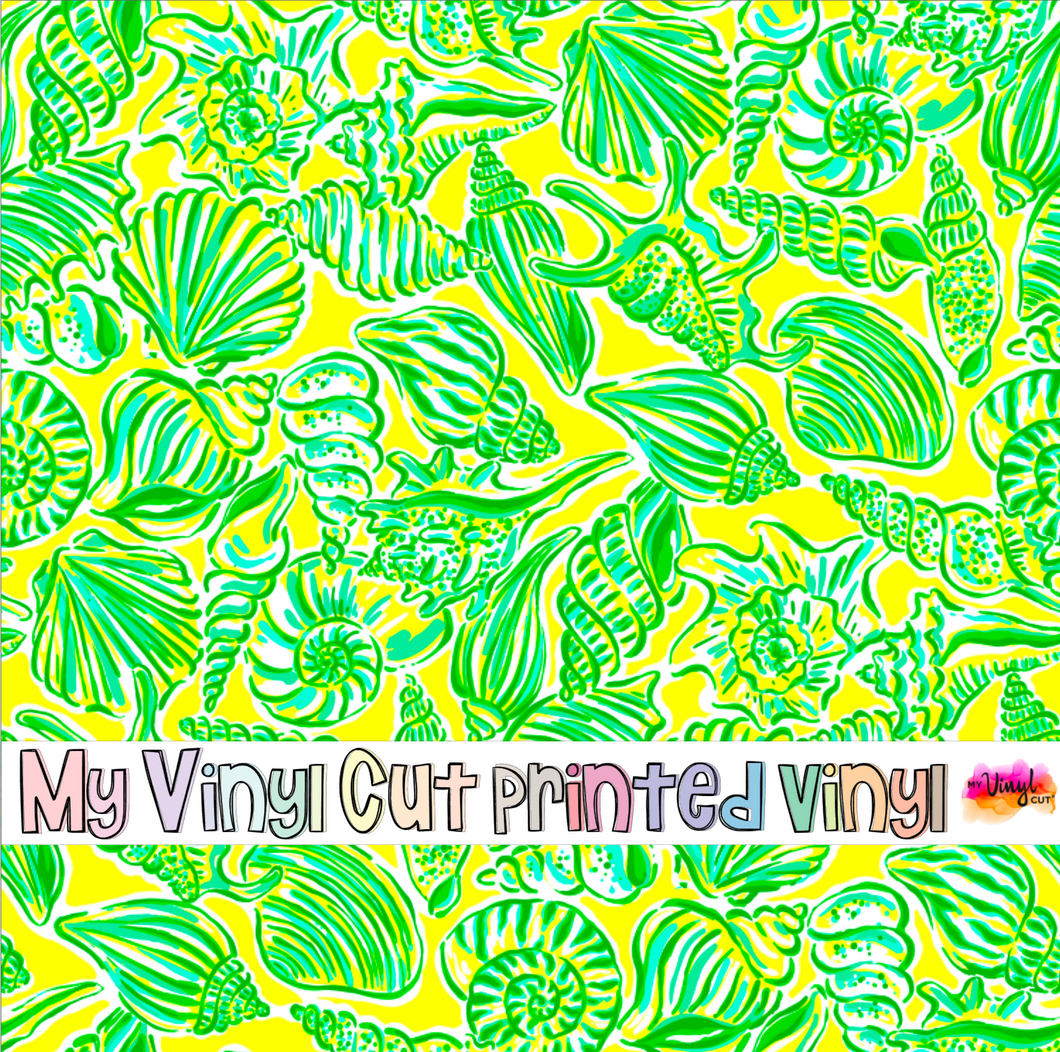 Printed Vinyl & HTV Seashelly Yellow Pattern 12 x 12 inch sheet