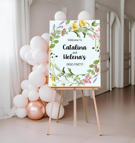 Graduation Sign, Graduation Yard Signs, Graduation Decor 2024, Welcome Congratulations Celebration Poster, Floral Graduation 2024