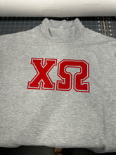 Load image into Gallery viewer, Mock Neck Sorority Greek Letters Oversized Heather Gray Sweatshirt Chi Omega