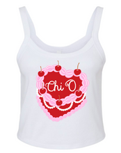 Load image into Gallery viewer, Crop Top Tank Chi Omega Heart Cake Available in Black or White