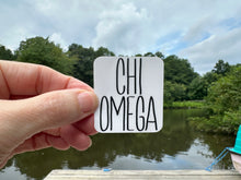 Load image into Gallery viewer, Sorority Sticker | Chi Omega | XO_J | Tall Skinny Stack Lettering | Waterproof Vinyl Sticker | Permanent (Copy)