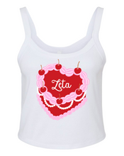 Load image into Gallery viewer, Crop Top Tank Zeta Tau Alpha Heart Cake Available in Black or White
