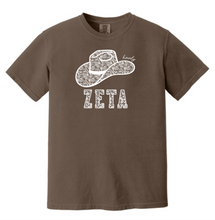 Load image into Gallery viewer, Comfort Colors Brown T Shirt Zeta Tau Alpha Lace Hat Available in S M L XL