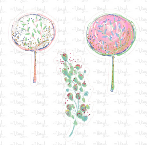 Sticker | 34N | Plant and Trees | Waterproof Vinyl Sticker | White | Clear | Permanent | Removable | Window Cling | Glitter | Holographic