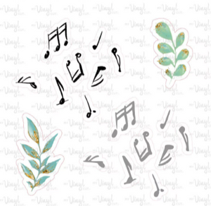 Sticker | 34O | Music Notes | Waterproof Vinyl Sticker | White | Clear | Permanent | Removable | Window Cling | Glitter | Holographic