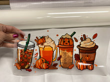 Load image into Gallery viewer, T Shirt Transfer | Fall Pumpkin Coffee Drinks | DTF | HTV | Clear HTV | Sublimation | Press at home