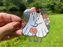 Load image into Gallery viewer, Sticker | 56C | Ghost Couple with Flowers | Waterproof Vinyl Sticker | White | Clear | Permanent | Removable | Window Cling | Glitter | Holographic