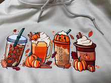 Load image into Gallery viewer, T Shirt Transfer | Fall Pumpkin Coffee Drinks | DTF | HTV | Clear HTV | Sublimation | Press at home