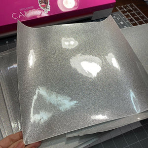 Transparent Silver Glitter Permanent Adhesive Vinyl 12 x 12 inch sheet
