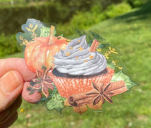 Load image into Gallery viewer, Sticker | 54B | Fall Cupcake | Waterproof Vinyl Sticker | White | Clear | Permanent | Removable | Window Cling | Glitter | Holographic