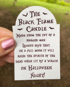 Sticker | 53B | Black Flame Candle Poem | Waterproof Vinyl Sticker | White | Clear | Permanent | Removable | Window Cling | Glitter | Holographic