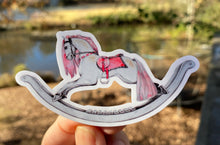 Load image into Gallery viewer, Sticker |  | Pink Rocking Horse | Waterproof Vinyl Sticker | White | Clear | Permanent | Removable | Window Cling | Glitter | Holographic