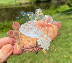 Sticker | 54A | Fall Latte | Waterproof Vinyl Sticker | White | Clear | Permanent | Removable | Window Cling | Glitter | Holographic