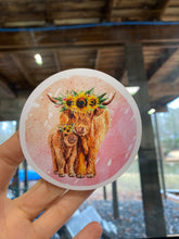 Load image into Gallery viewer, Sticker | 39N | Highland Cow with Calf | Waterproof Vinyl Sticker | White | Clear | Permanent | Removable | Window Cling | Glitter | Holographic