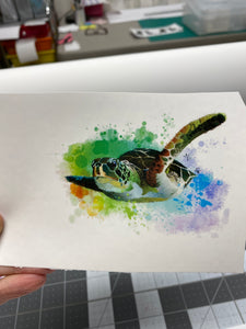 Waterslide Decal Sea Turtle with Watercolor Splash