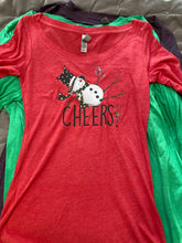 Load image into Gallery viewer, T Shirt Scoop Neck Triblend Super Soft Long Sleeved Ladies Womens Tipsy Snowman