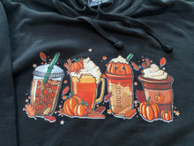 Load image into Gallery viewer, Fall Coffee Drinks Themed Coffee Drinks Black Sponge Fleece Hoodie
