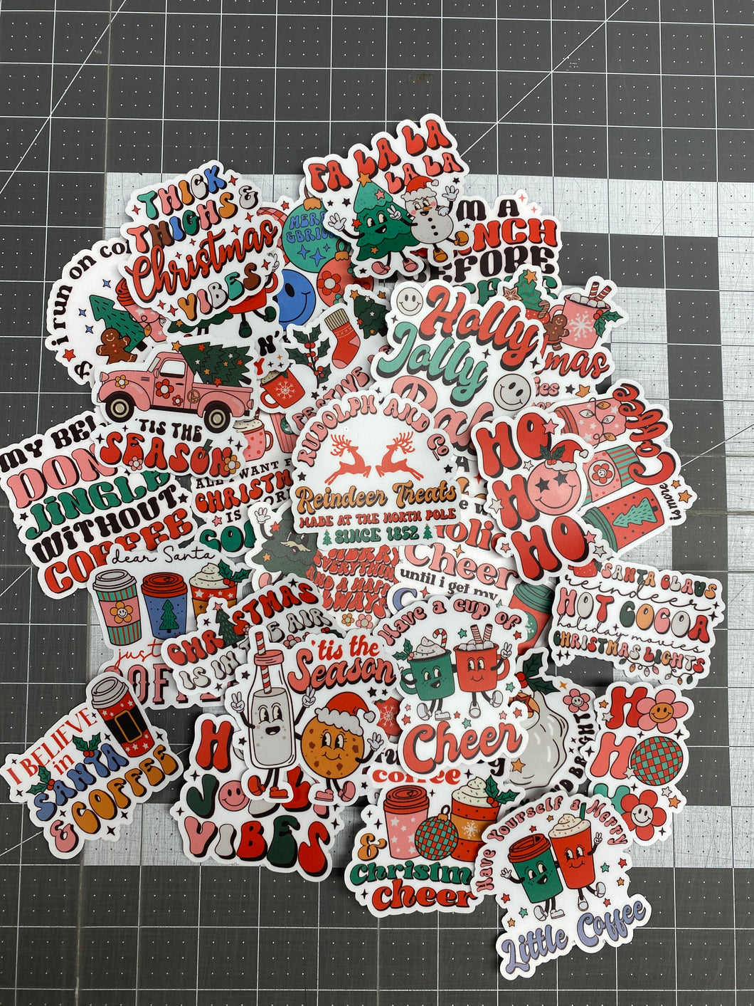 Retro Christmas Assorted Sticker Pack for Water Bottle, iPhone, MacBook, Phone, Phone Case, Laptop, Journal, Skateboard, Bike, Snowboard