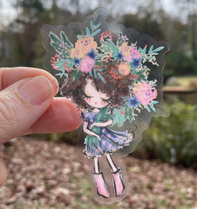 Sticker 3A Garden Girl with Curly Brown Hair