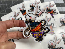 Load image into Gallery viewer, Sticker | 21J | 3 Rabbit in Teacups | Waterproof Vinyl Sticker | White | Clear | Permanent | Removable | Window Cling | Glitter | Holographic