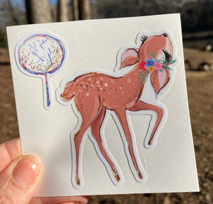 Sticker | 34H | Deer Tree | Waterproof Vinyl Sticker | White | Clear | Permanent | Removable | Window Cling | Glitter | Holographic