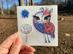Sticker | 34D | Owl Tree Flower| Waterproof Vinyl Sticker | White | Clear | Permanent | Removable | Window Cling | Glitter | Holographic