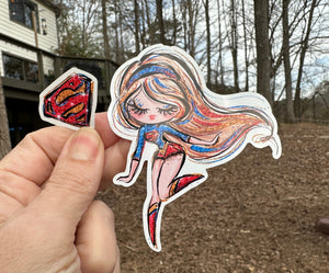 Sticker | 66H | SUPER HERO GIRL | Waterproof Vinyl Sticker | White | Clear | Permanent | Removable | Window Cling | Glitter | Holographic