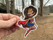 Load image into Gallery viewer, Sticker | 66D | SUPER HERO GIRL | Waterproof Vinyl Sticker | White | Clear | Permanent | Removable | Window Cling | Glitter | Holographic