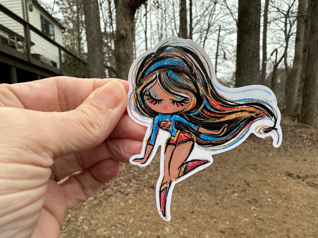 Sticker | 66J | SUPER HERO GIRL | Waterproof Vinyl Sticker | White | Clear | Permanent | Removable | Window Cling | Glitter | Holographic