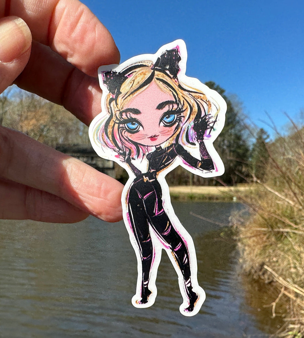 Sticker | 68M | Enid in Cat Suit | Waterproof Vinyl Sticker | White | Clear | Permanent | Removable | Window Cling | Glitter | Holographic