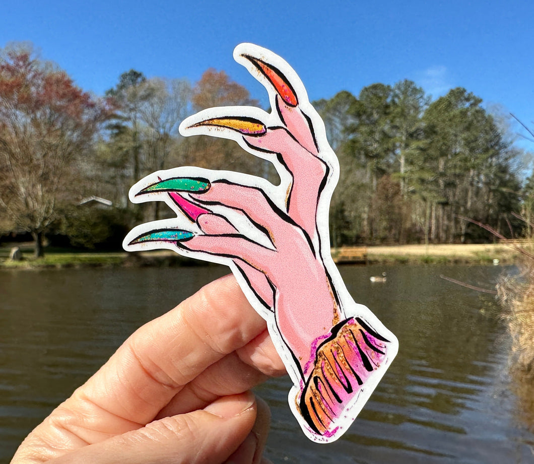 Sticker | 68O | Enid's Claw Hand | Waterproof Vinyl Sticker | White | Clear | Permanent | Removable | Window Cling | Glitter | Holographic