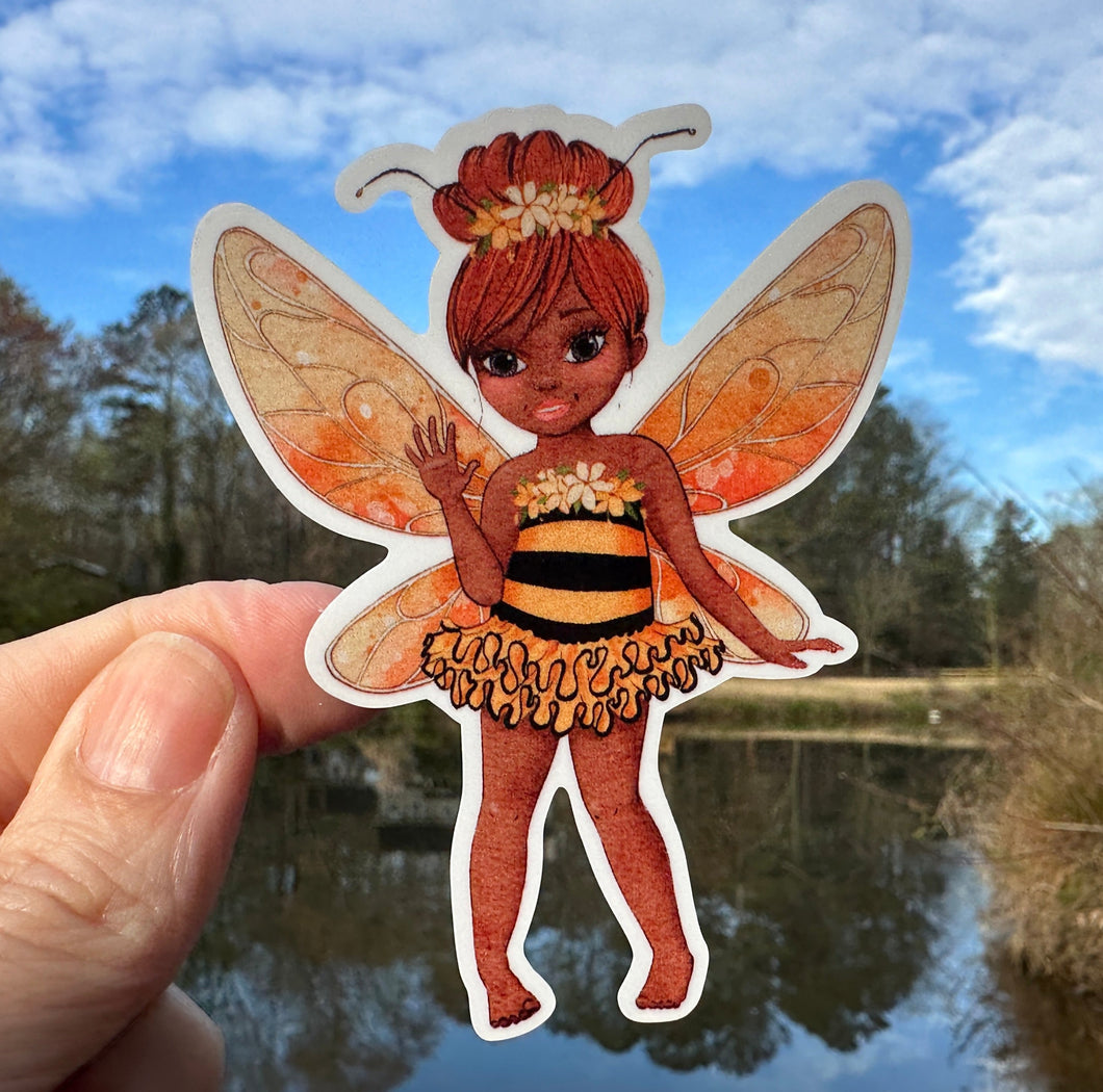 Sticker | 70E | Fairy Bee Girl | Waterproof Vinyl Sticker | White | Clear | Permanent | Removable | Window Cling | Glitter | Holographic