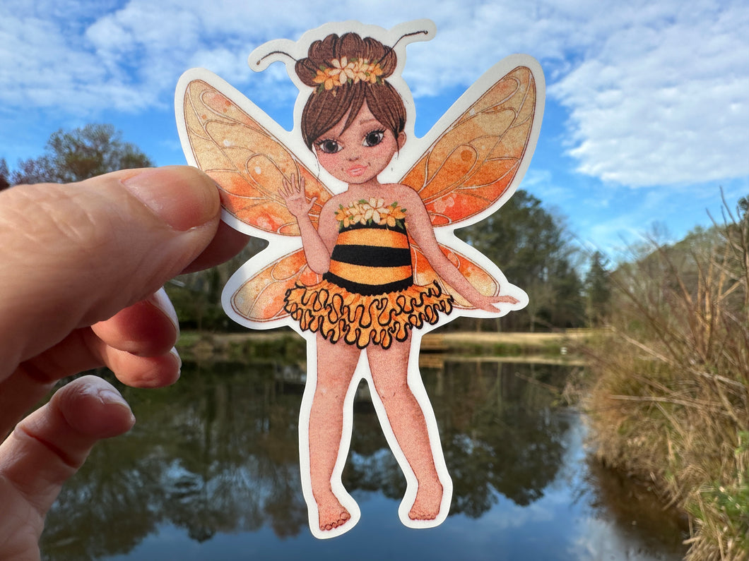 Sticker | 70B | Fairy Bee Girl | Waterproof Vinyl Sticker | White | Clear | Permanent | Removable | Window Cling | Glitter | Holographic