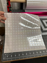 Load image into Gallery viewer, Holographic Hearts Laminating Sheets 6 x 12, 8 x 11, 8 1/2 x 11, 12 x 12 inches for Cold Laminating Sticker Overlay