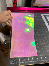 Load image into Gallery viewer, Holographic Pink Opal Laminating Sheets 4 x 12, 6 x 11, 8 1/2 x 11, 12 x 12 inches for Cold Laminating Sticker Overlay