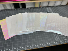 Load image into Gallery viewer, Holographic Laminating Sheets SAMPLE PACK 12 x 12 inches, 6 x 12 inches, 8 1/2 x 11 inches for Cold Laminating Sticker Overlay