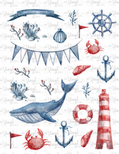 Load image into Gallery viewer, Waterslide Sheet of Decals clear or white film RED AND BLUE LIGHTHOUSE Theme