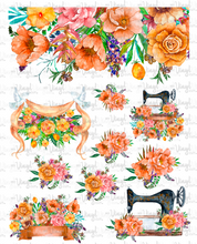Load image into Gallery viewer, Waterslide Sheet ORANGE FLOWERS SEWING MACHINE