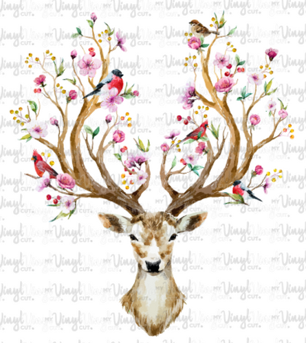 Waterslide Decal Deer with Flowers and Birds in its Antlers