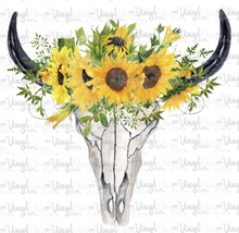 Load image into Gallery viewer, Waterslide Decal Cow Skull with Sunflowers