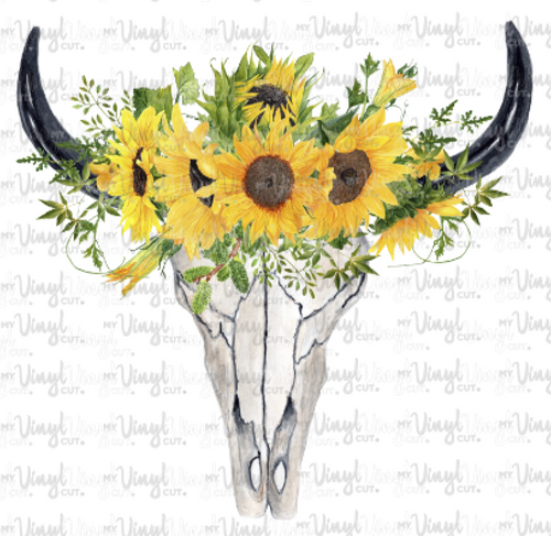 Waterslide Decal Cow Skull with Sunflowers