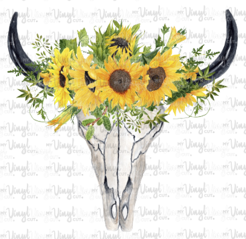 Sunflower Cow Skull Western 16oz Frosted Glass Can Cup with Lid