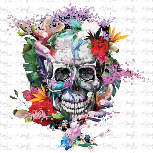 Waterslide Decal SKULL WITH FLOWERS