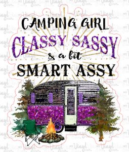 Sticker 17J Purple Camping Girl Classy Sassy & a bit Smart Assy vinyl sticker