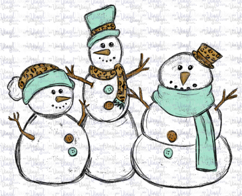 Waterslide Decal 3 Snowmen Mint Green & Leopard