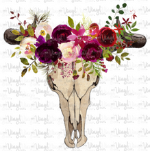 Load image into Gallery viewer, Waterslide Decal Cow Skull (2) with Burgundy Flowers